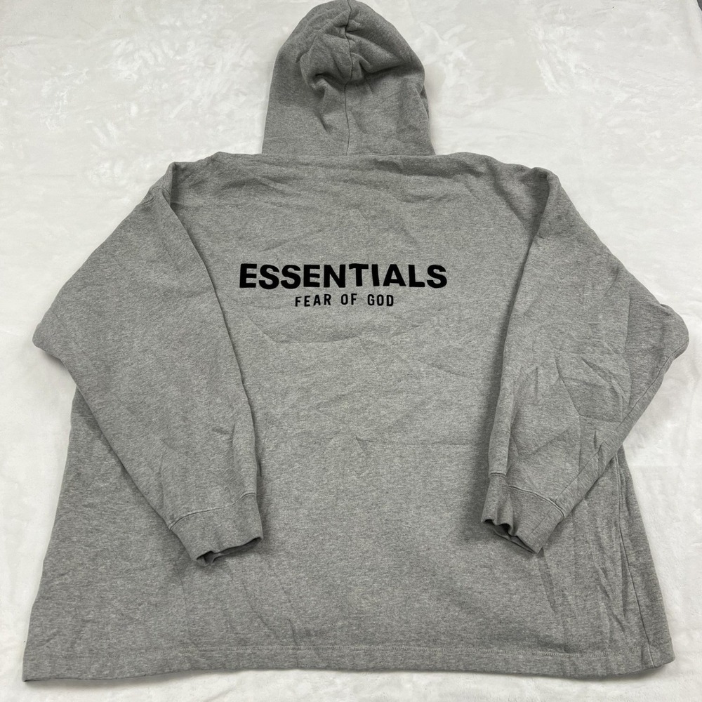 Fear of God Essentials Hoodie Mens XL Grey Back Logo Oversized Pullover